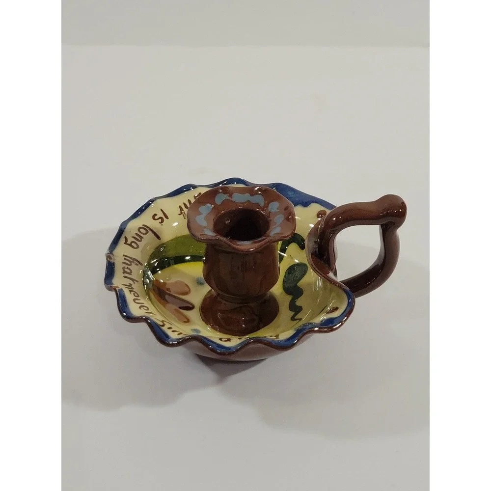 Watcombe Pottery Set Teapot Candle Holder Tray Motto Ware Torquay England